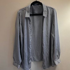 Blue & White Silky Button Down